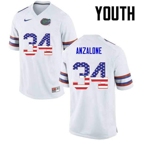 NCAA Florida Gators Alex Anzalone Youth #34 USA Flag Fashion Nike White Stitched Authentic College Football Jersey ARP3464TQ